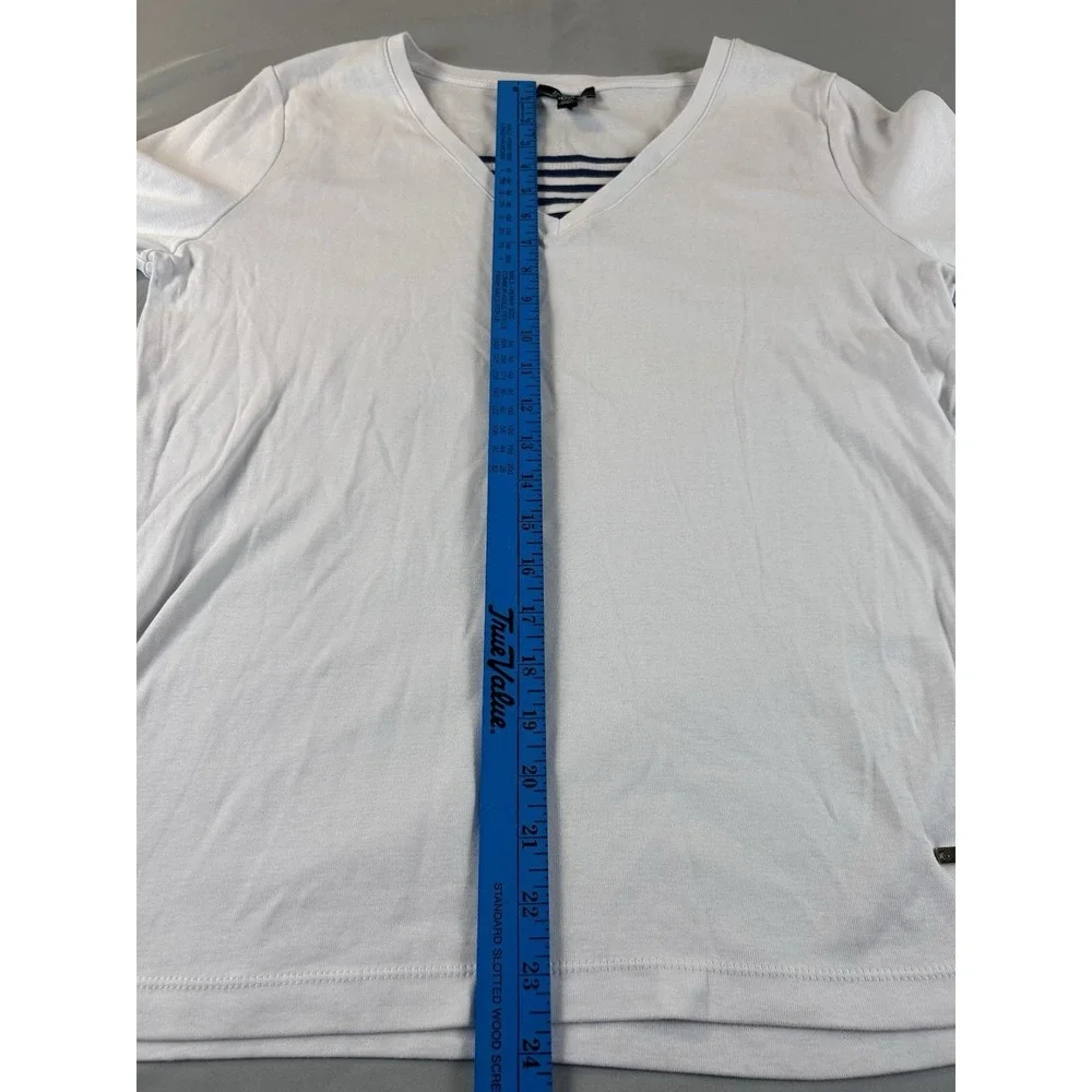 Jones‎ New York Womens XL White Top Nautical Stripe 3/4 Sleeve V Neck